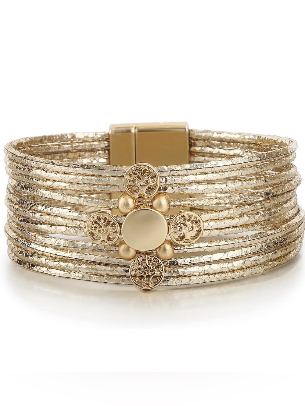 Gold Multi-Strand Tree of Life Leather Bracelet 7.5”